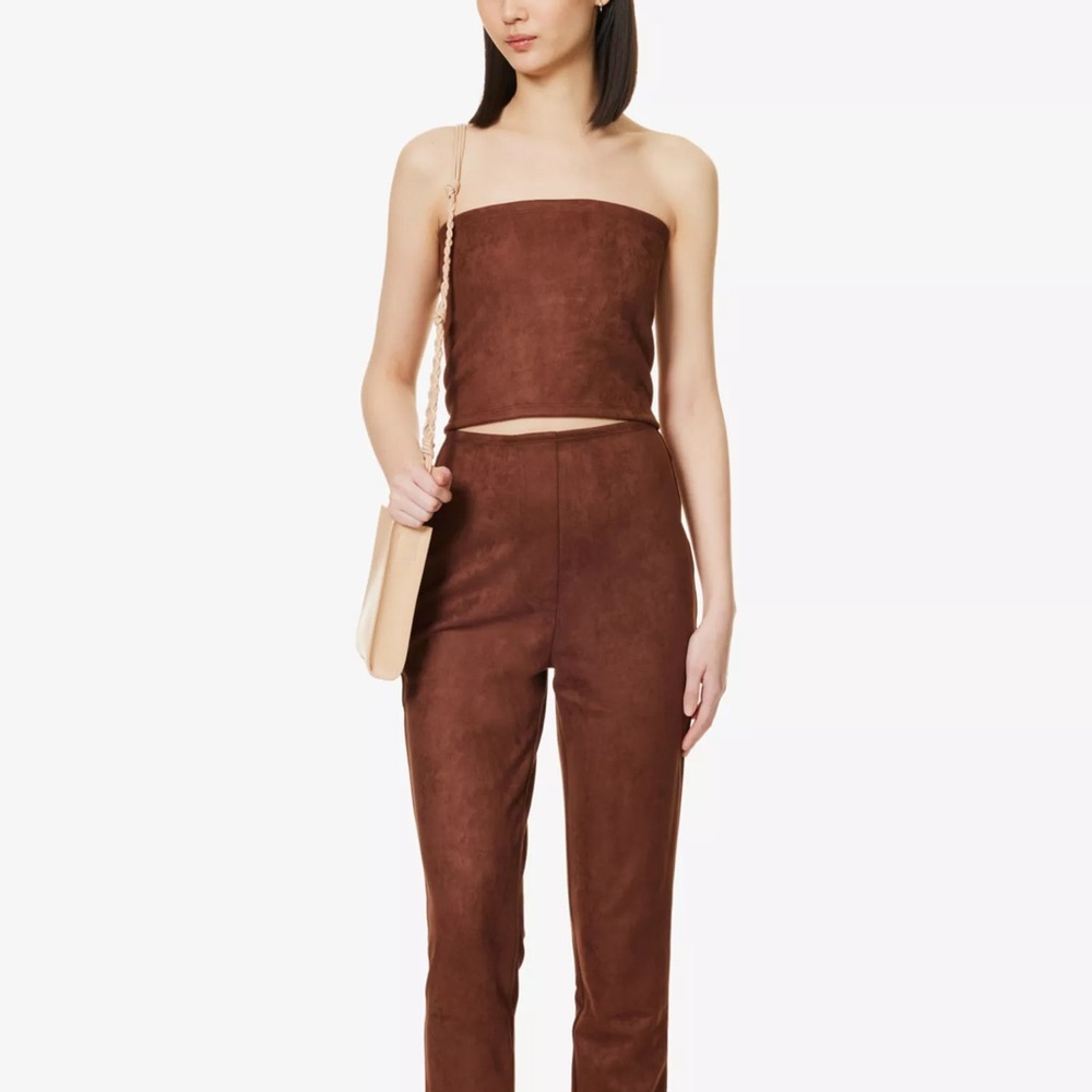 leset gaia cropped faux-suede bandeau tube top in choco brown - Picture 5 of 13